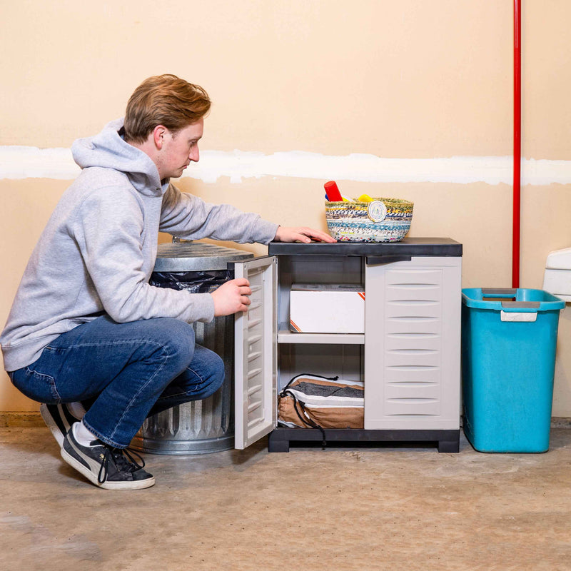 26" Gray And Black Heavy Duty Plastic Two Door Utility Cabinet