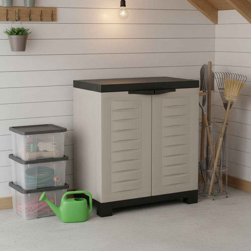 26" Gray And Black Heavy Duty Plastic Two Door Utility Cabinet