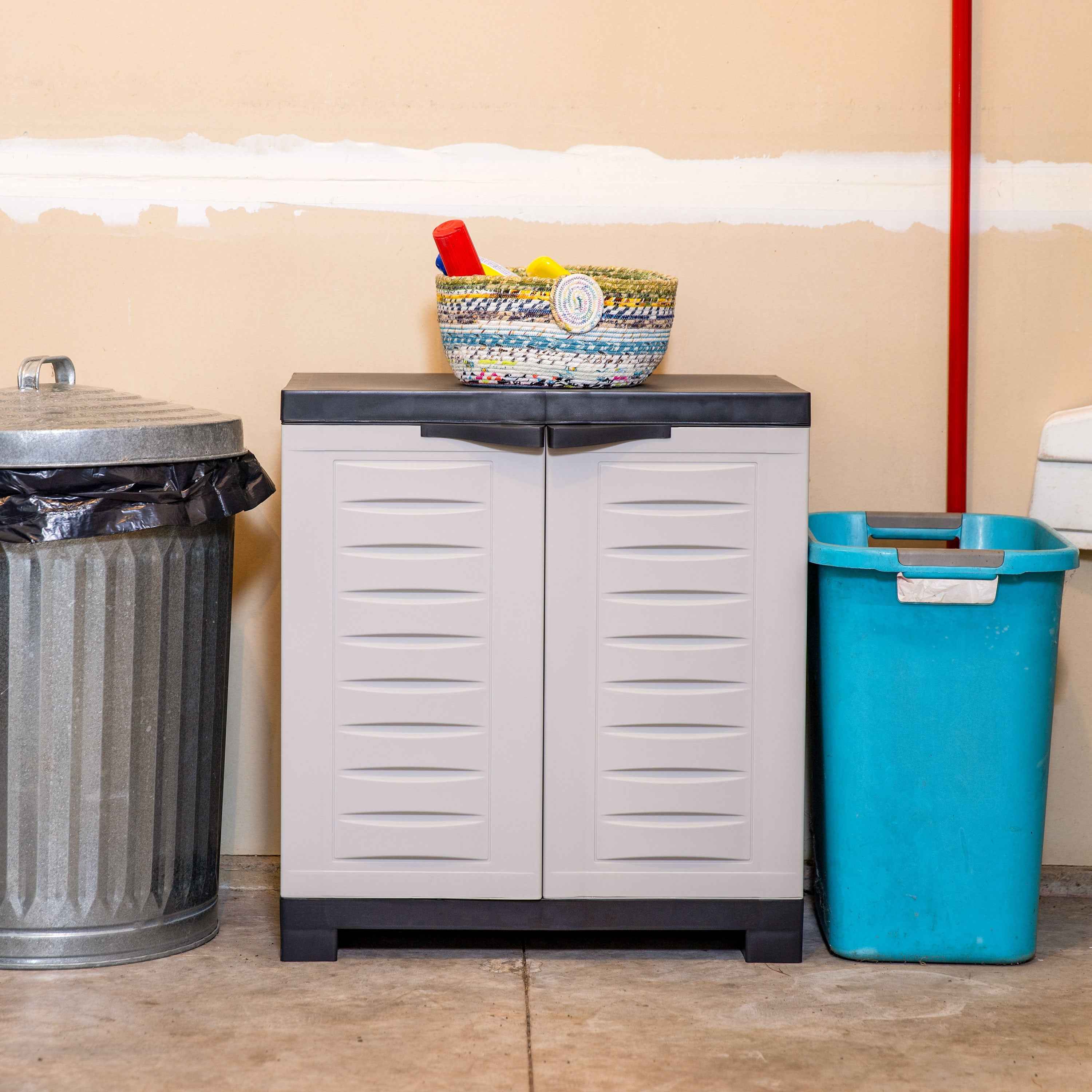 26" Gray And Black Heavy Duty Plastic Two Door Utility Cabinet