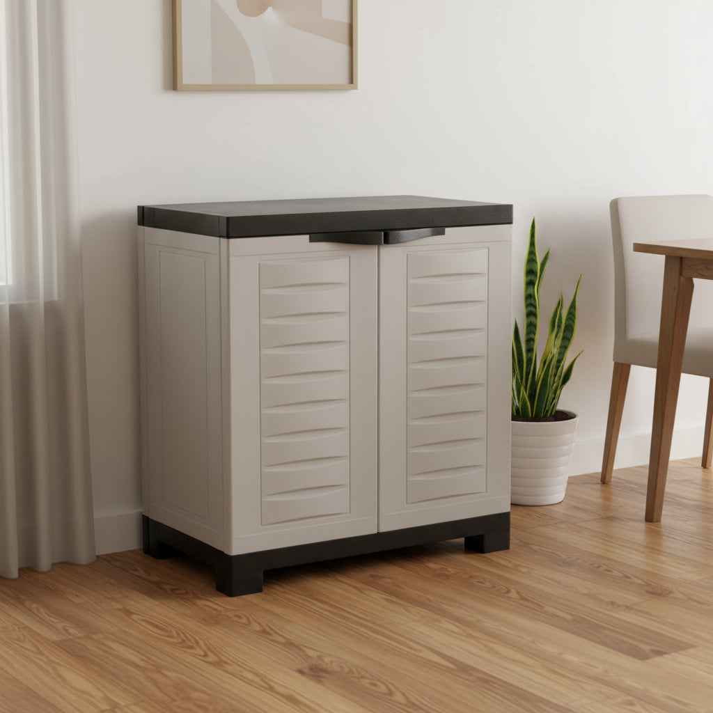 26" Gray And Black Heavy Duty Plastic Two Door Utility Cabinet