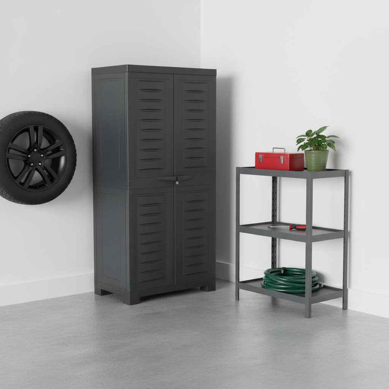 49" Dark Gray Heavy Duty Plastic Locking Two Door Utility Cabinet