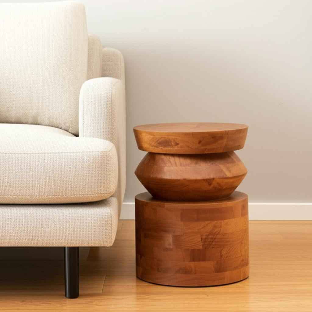 19" Brown Solid Wood Round Pedestal End Table