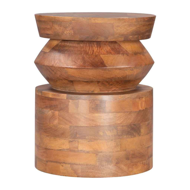 19" Brown Solid Wood Round Pedestal End Table