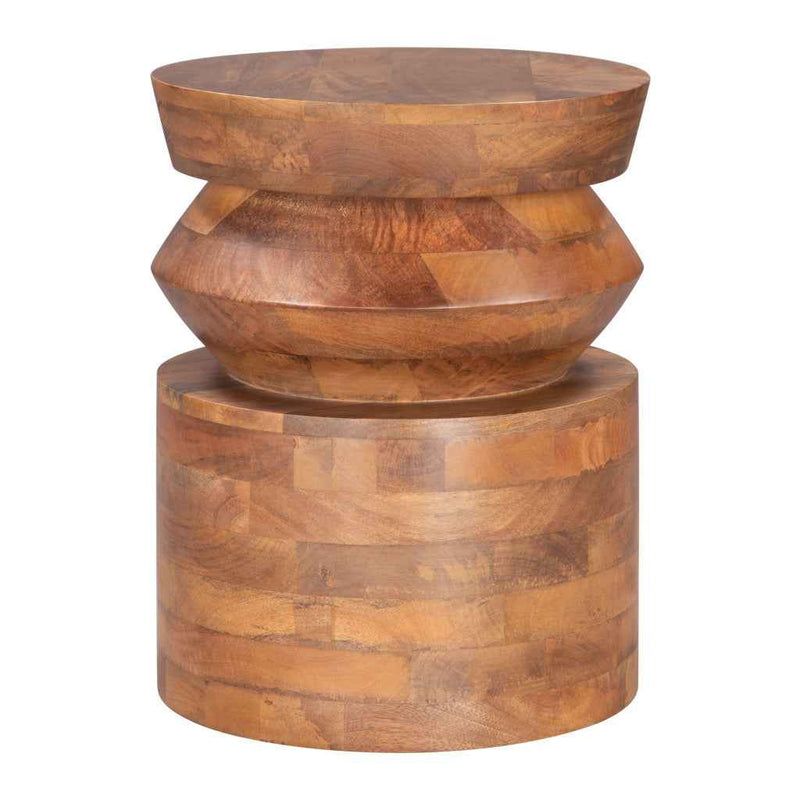 19" Brown Solid Wood Round Pedestal End Table