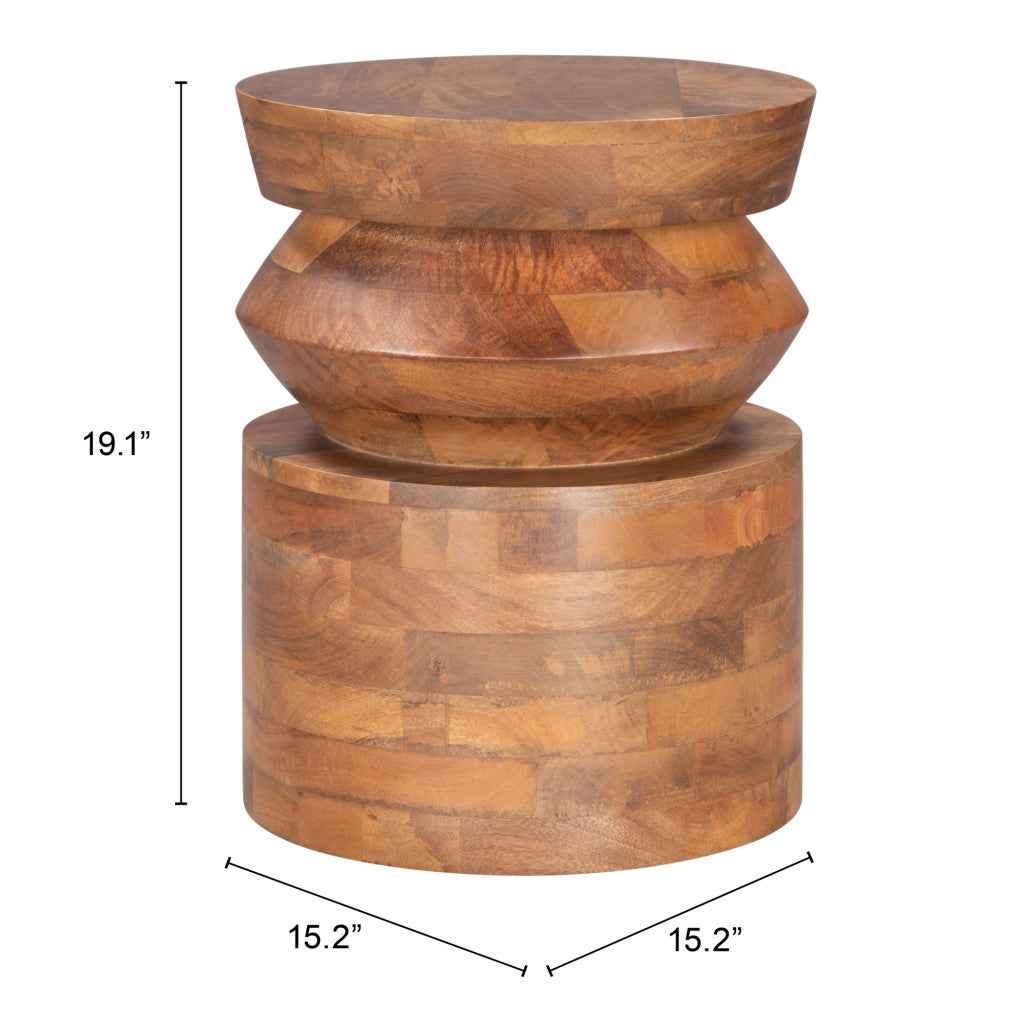 19" Brown Solid Wood Round Pedestal End Table
