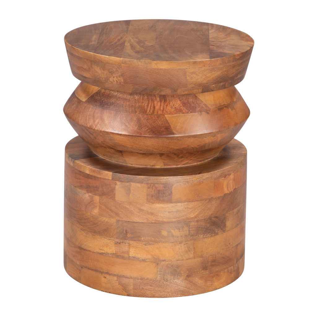 19" Brown Solid Wood Round Pedestal End Table