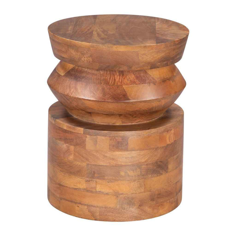 19" Brown Solid Wood Round Pedestal End Table