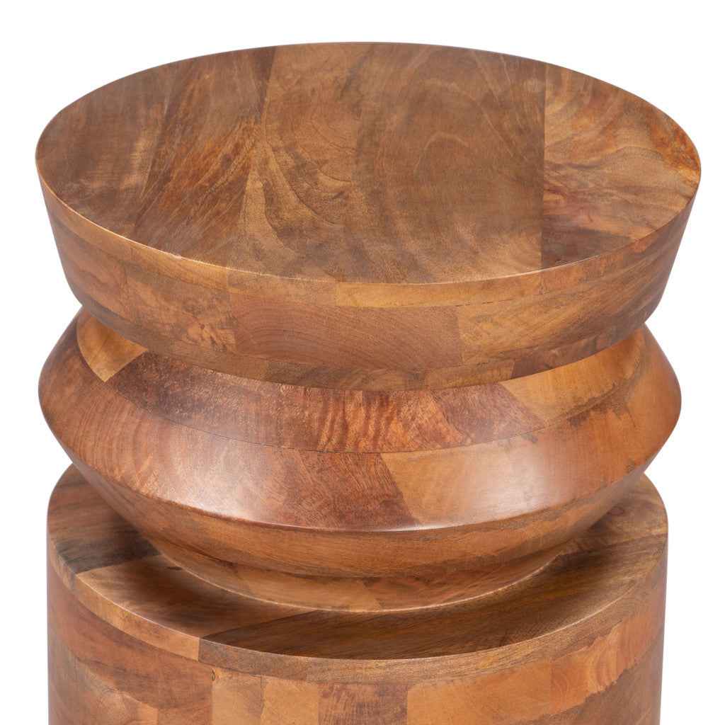19" Brown Solid Wood Round Pedestal End Table