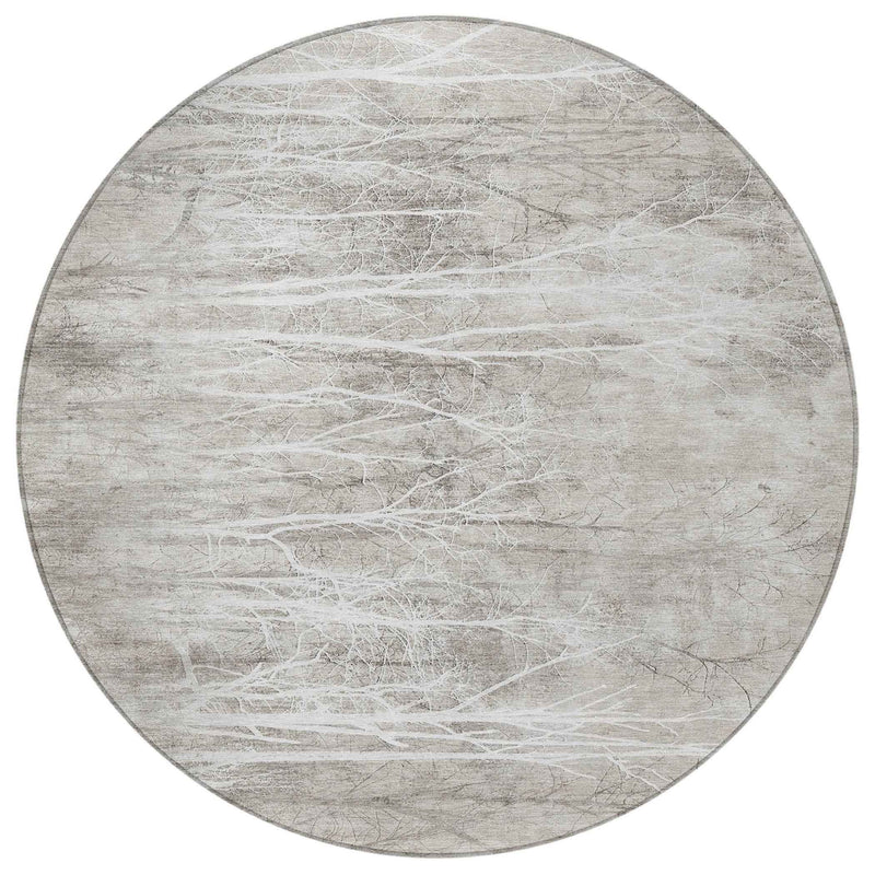 8' Silver And Gray Round Floral Washable Indoor Outdoor Area Rug