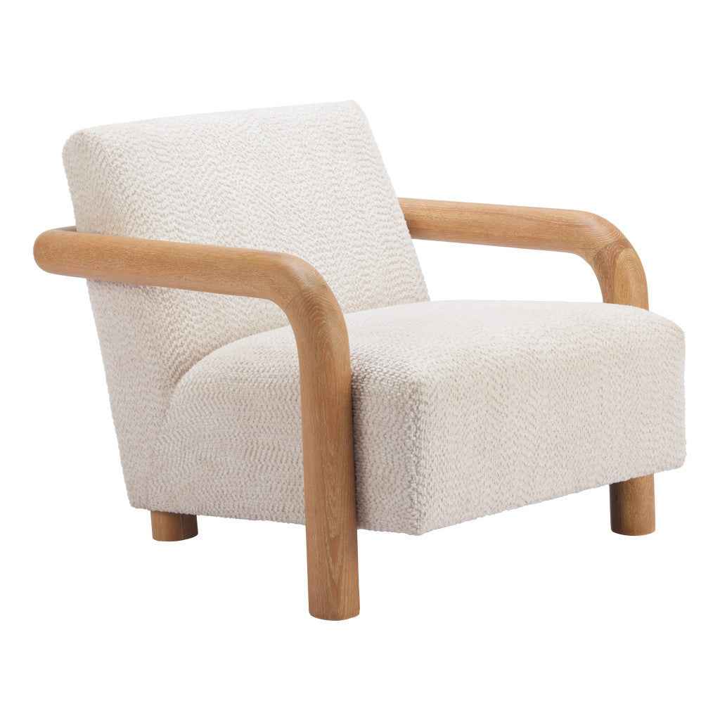 36" White And Natural Upholstered Arm Chair