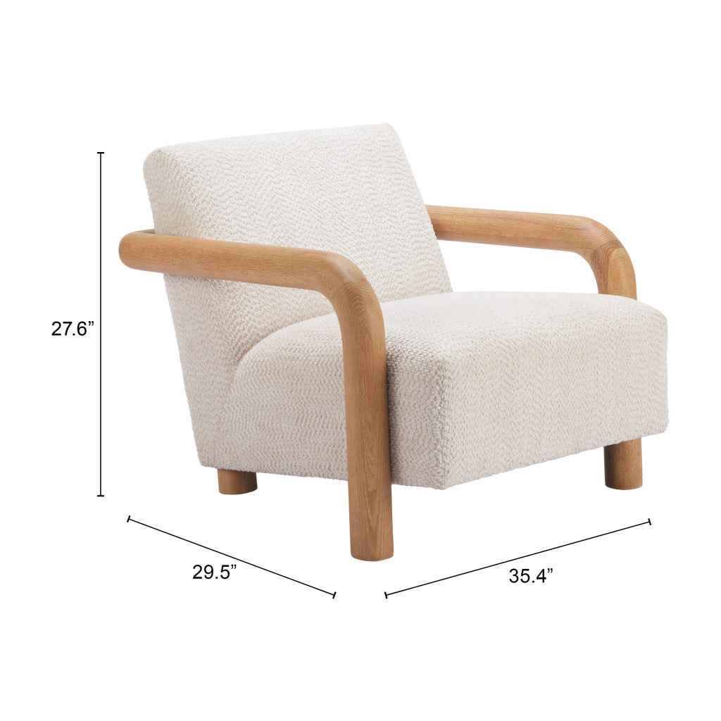 36" White And Natural Upholstered Arm Chair