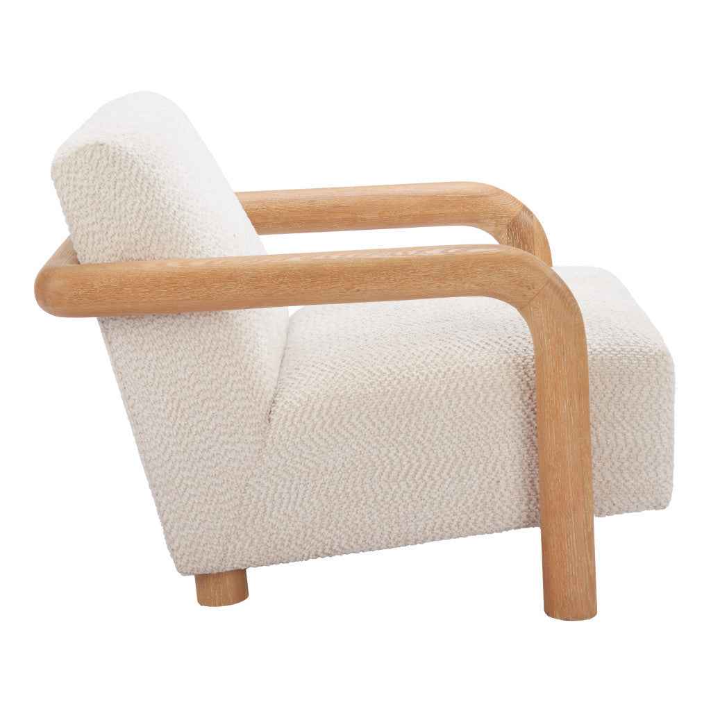 36" White And Natural Upholstered Arm Chair