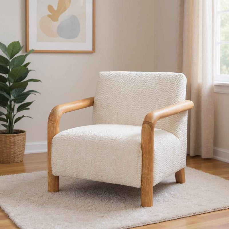 36" White And Natural Upholstered Arm Chair
