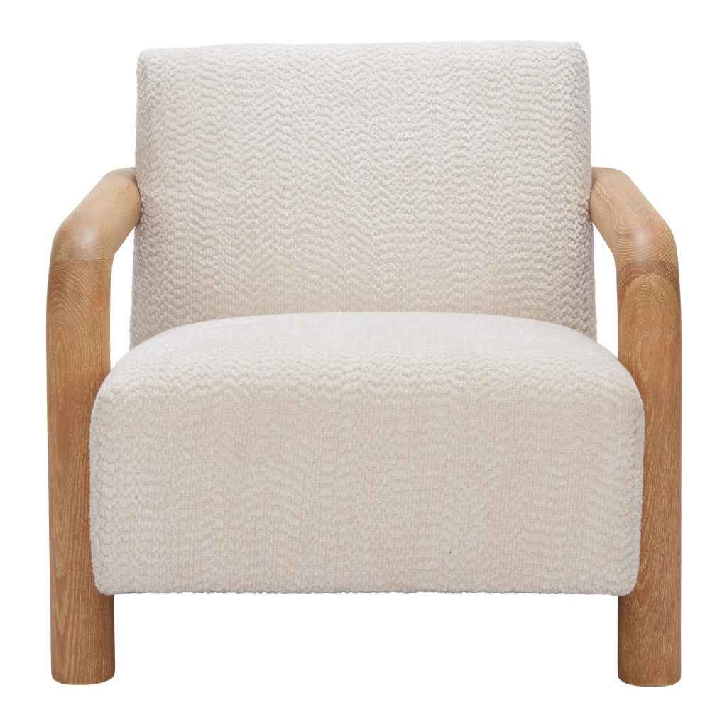 36" White And Natural Upholstered Arm Chair