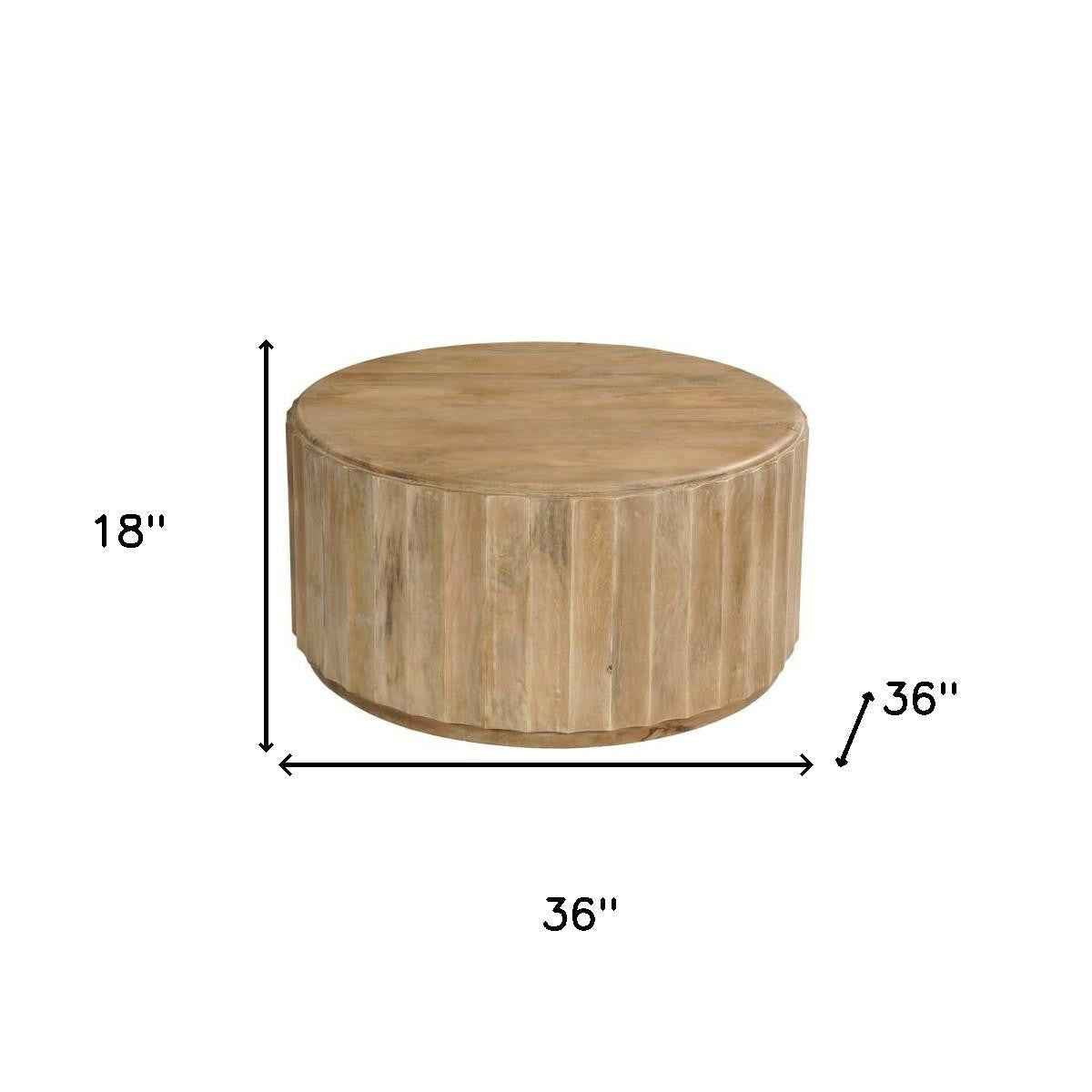 36" Brown Solid Wood Round Solid Coffee Table