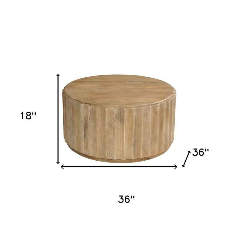 36" Brown Solid Wood Round Solid Coffee Table