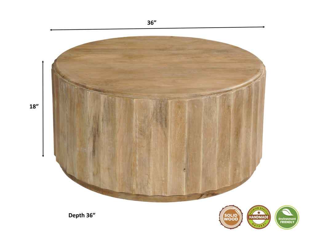 36" Brown Solid Wood Round Solid Coffee Table