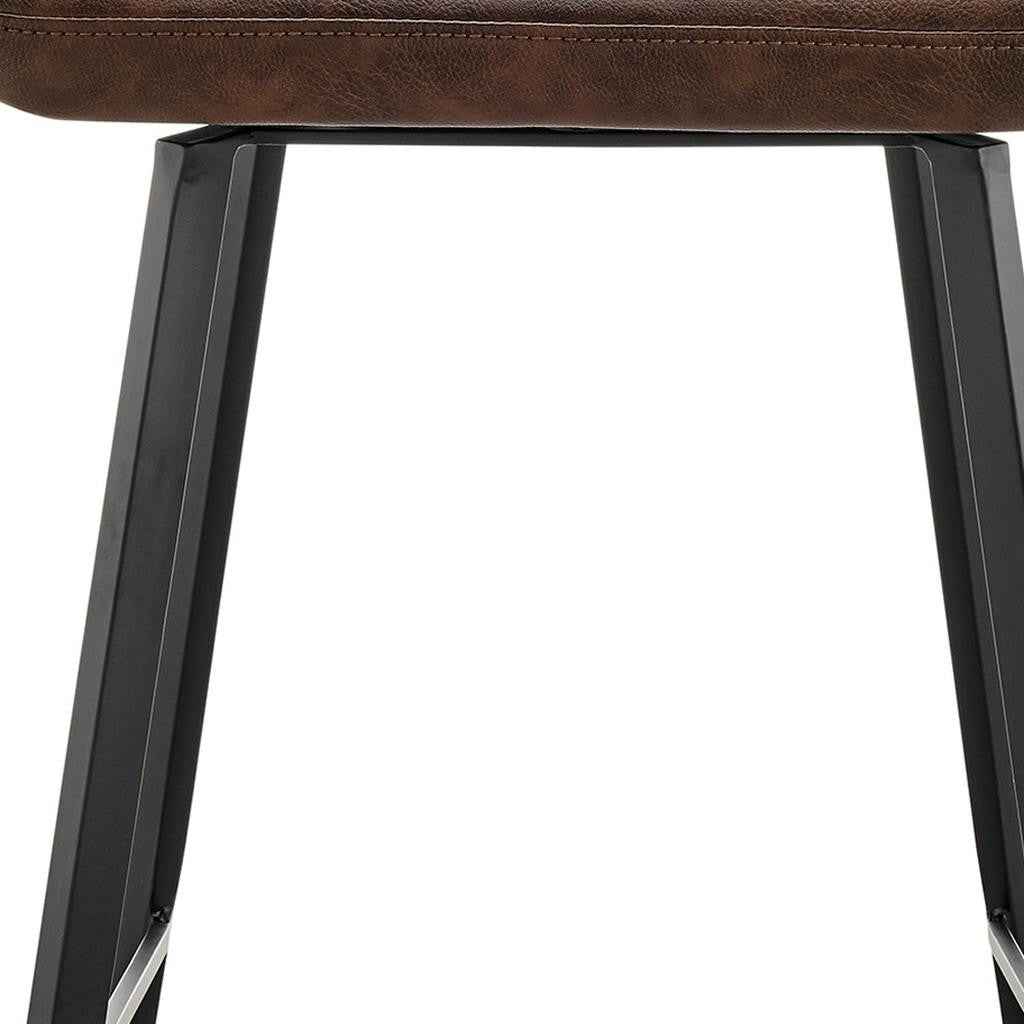 30" Ivory Brown And Black Boucle Faux Leather And Steel Bar Height Swivel Bar Chair