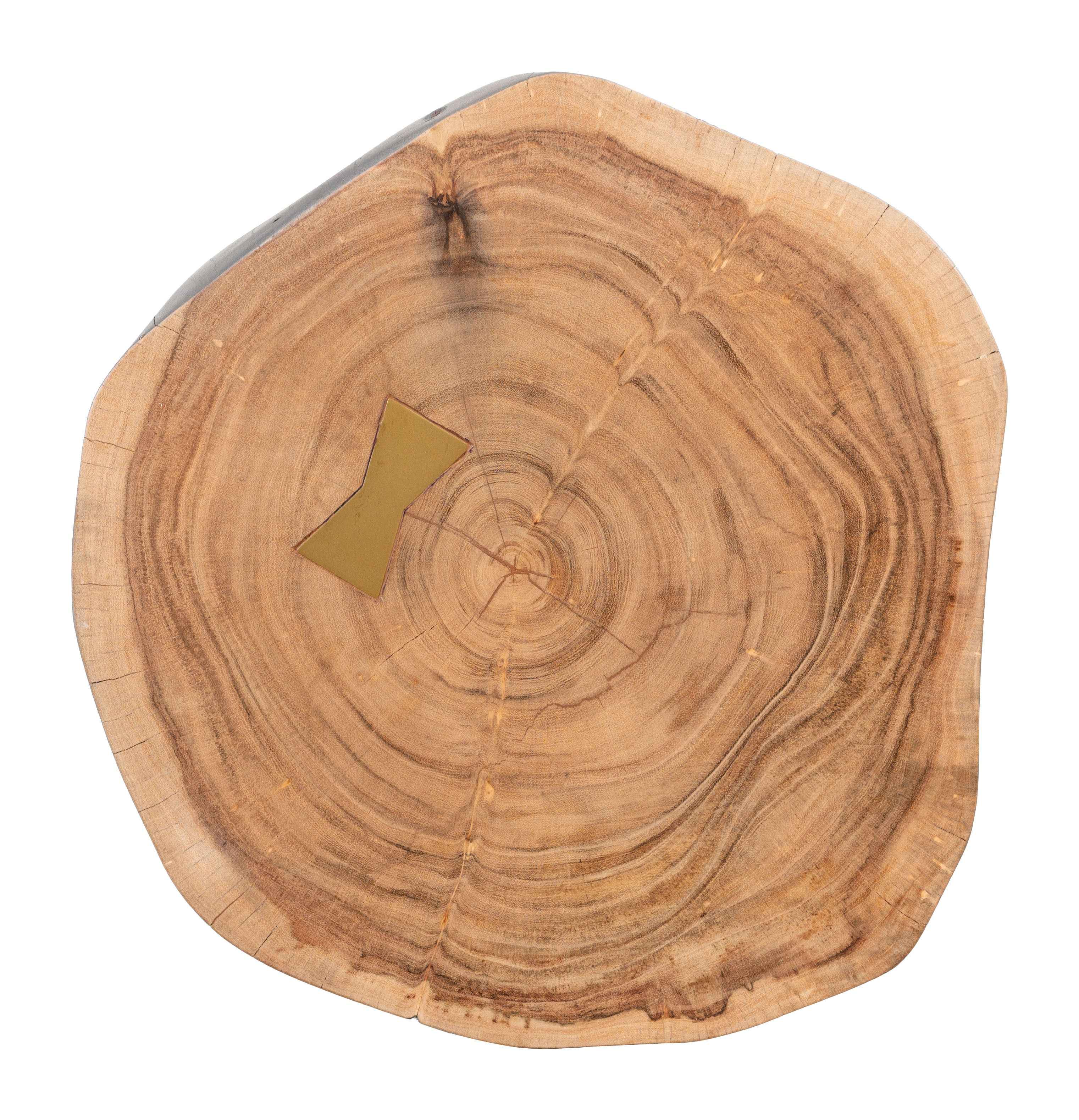 22" Gray Wood and Solid Wood Round Drum End Table