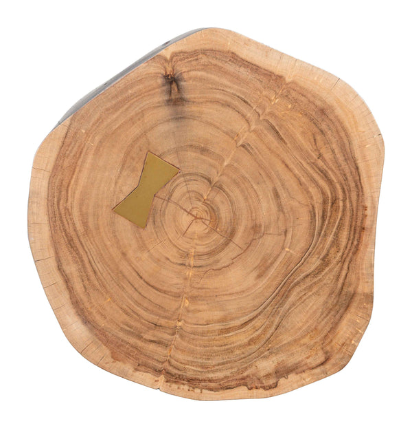 22" Gray Wood and Solid Wood Round Drum End Table