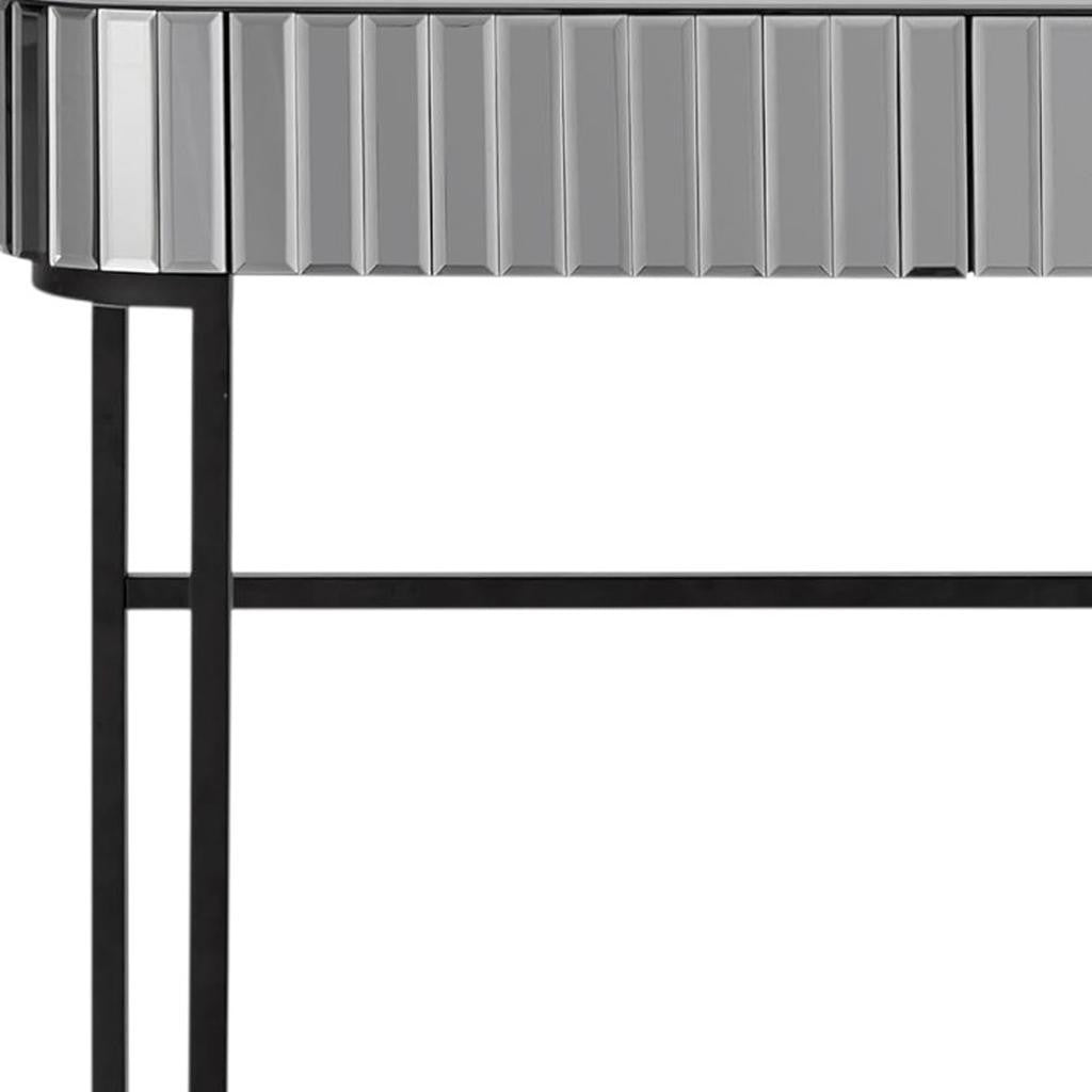 39" Silver And Black Mirrored Glass and Stainless Steel Two Drawer Vanity Table Default Title