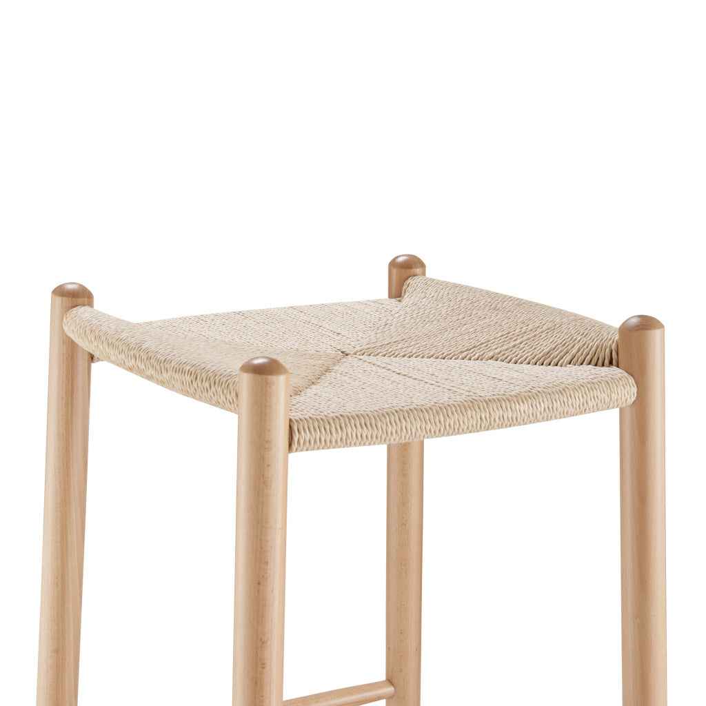 27" Natural Rush and Solid Wood Backless Counter Height Bar Chair