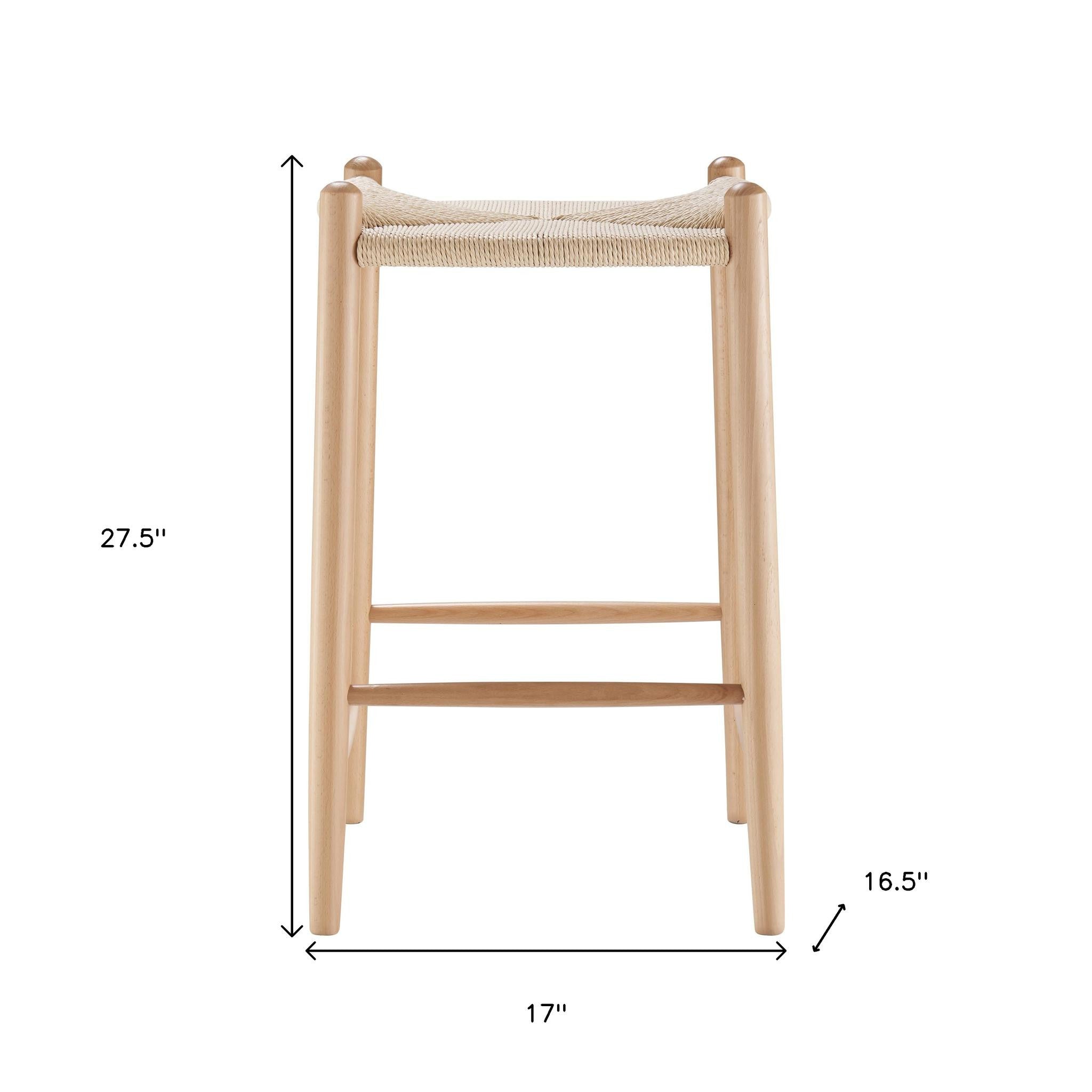 27" Natural Rush and Solid Wood Backless Counter Height Bar Chair - GreatEagleInc
