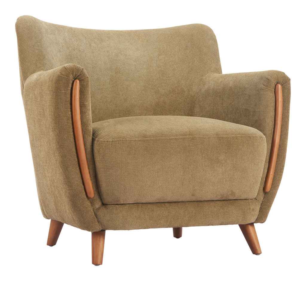 34" Green and Brown Upholstered Arm Chair