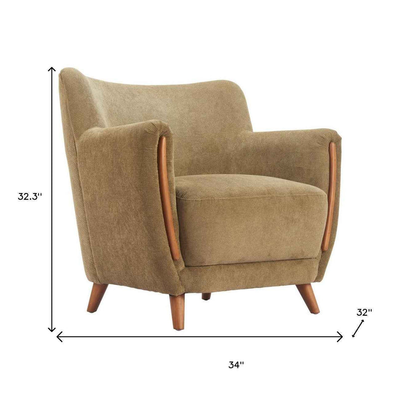 34" Green and Brown Upholstered Arm Chair