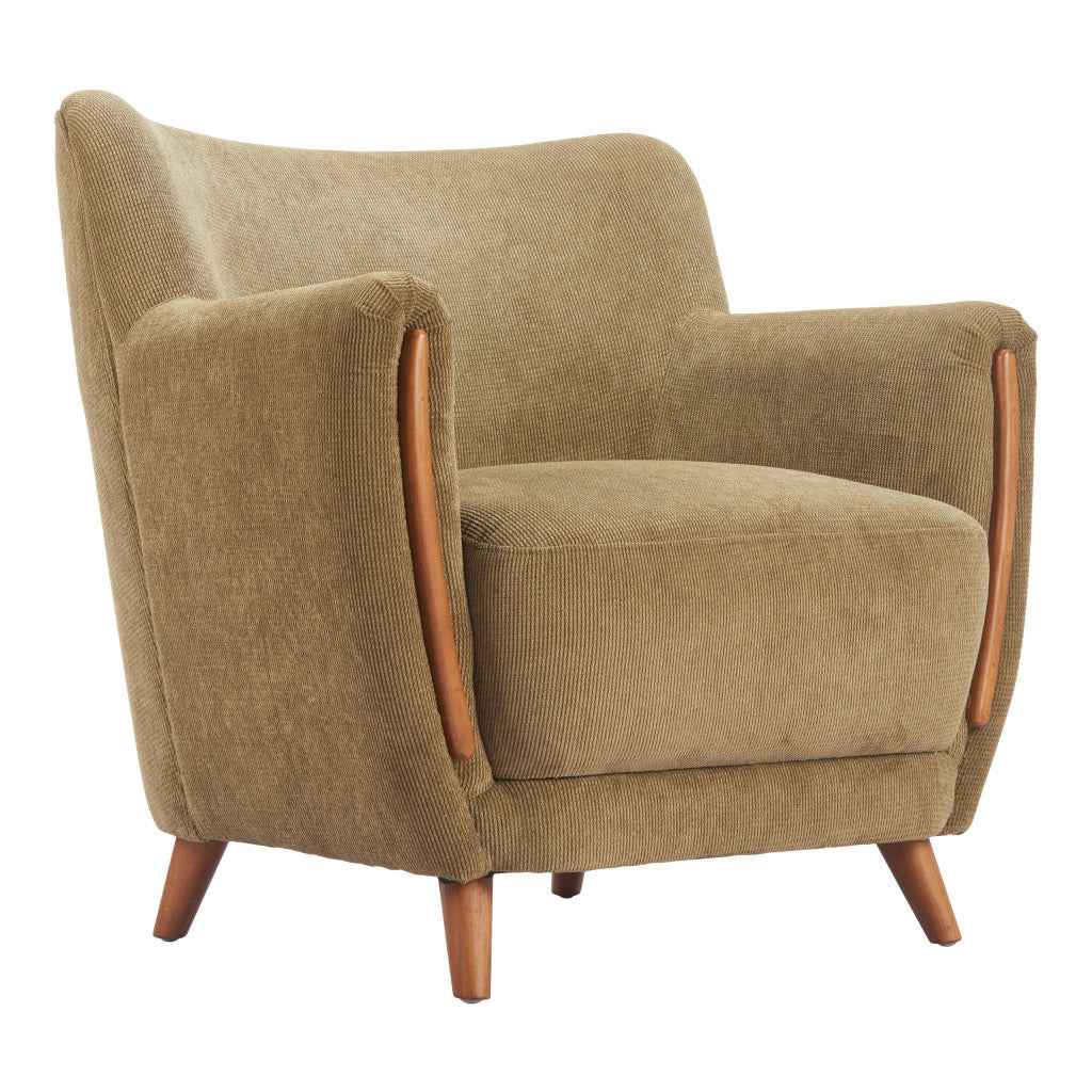 34" Green and Brown Upholstered Arm Chair