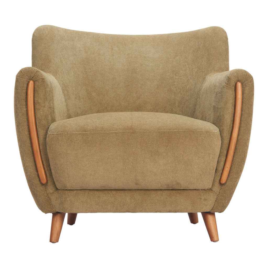34" Green and Brown Upholstered Arm Chair