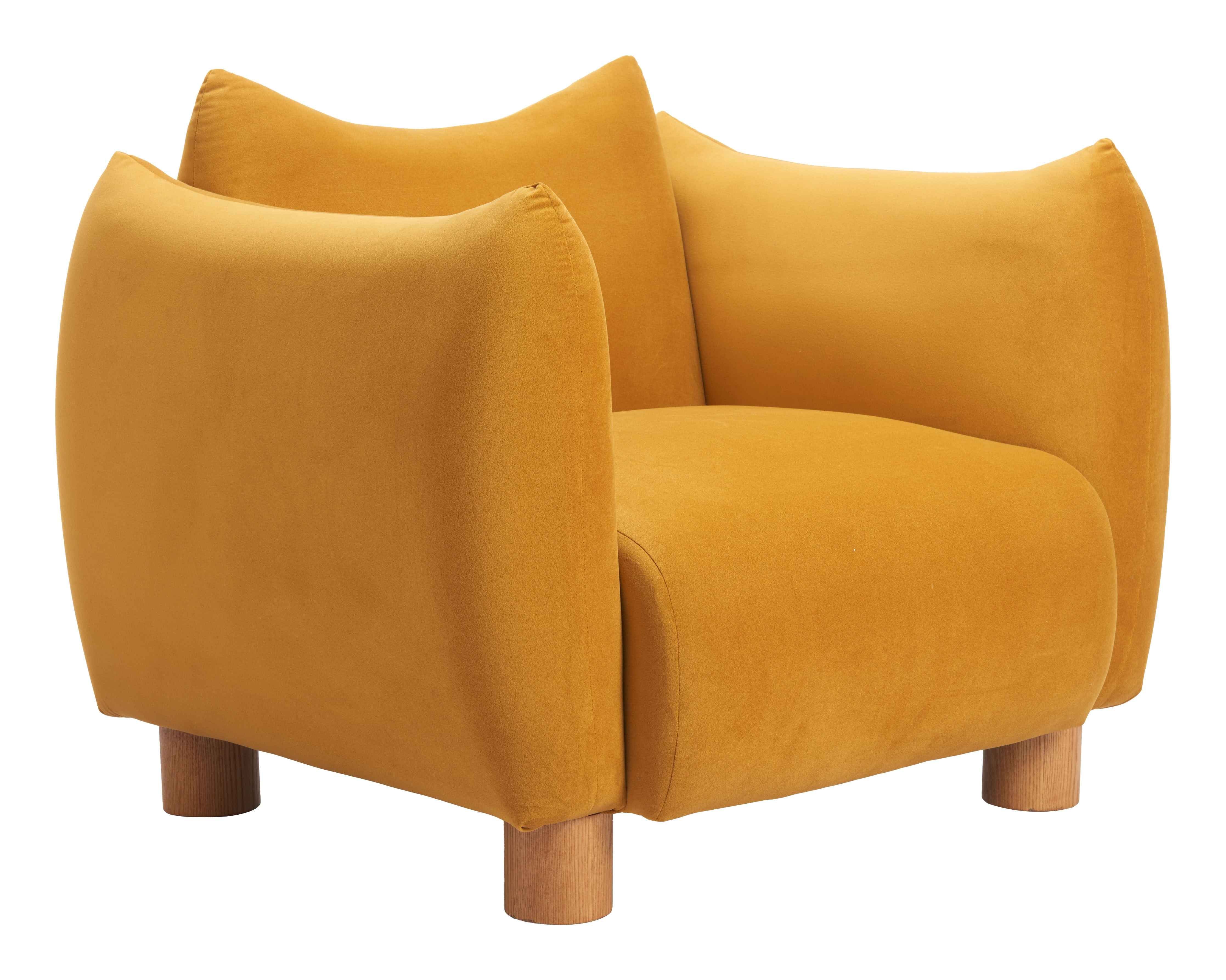 36" Mustard and Yellow Upholstered Arm Chair