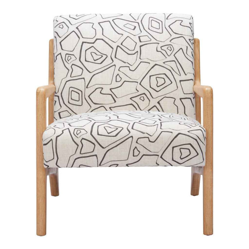 27" Beige and Natural Upholstered Geometric Arm Chair