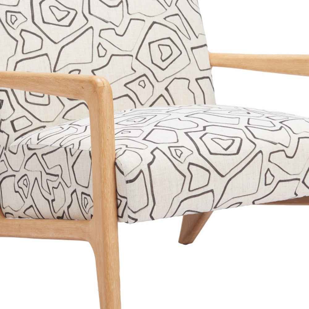27" Beige and Natural Upholstered Geometric Arm Chair