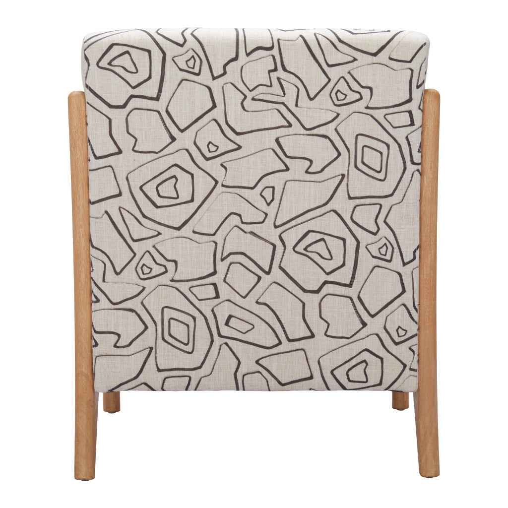 27" Beige and Natural Upholstered Geometric Arm Chair