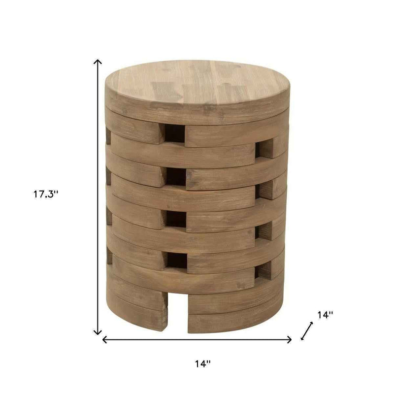 17" Natural Solid Wood Round Pedestal End Table