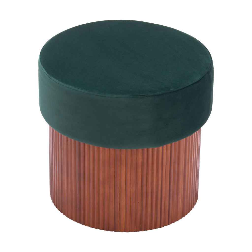 20" Green and Brown Fabric Round Ottoman