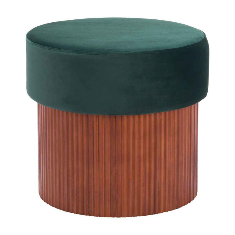 20" Green and Brown Fabric Round Ottoman