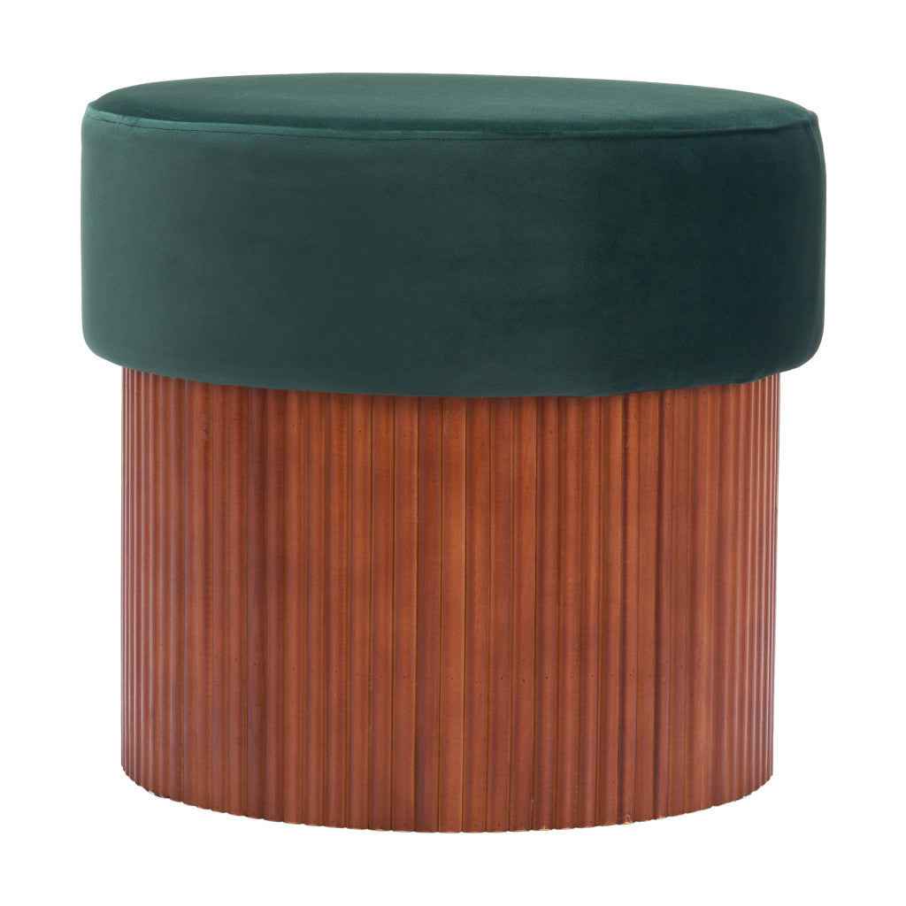 20" Green and Brown Fabric Round Ottoman