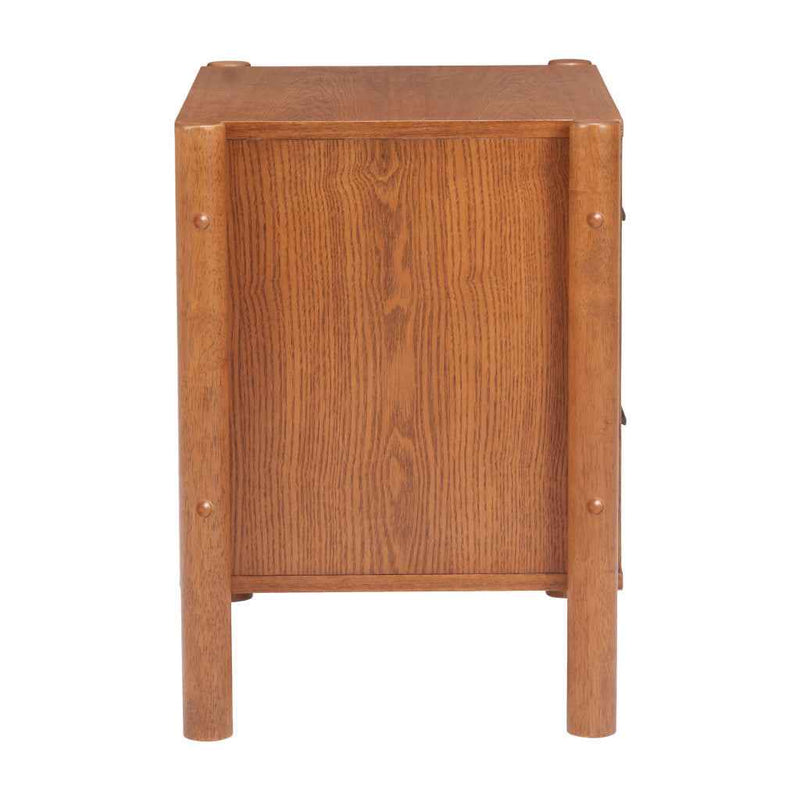22" Brown Solid Wood Pedestal End Table With Two Drawers
