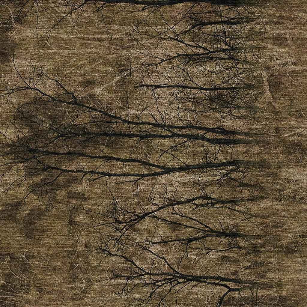 8' X 10' Brown And Charcoal Floral Washable Indoor Outdoor Area Rug