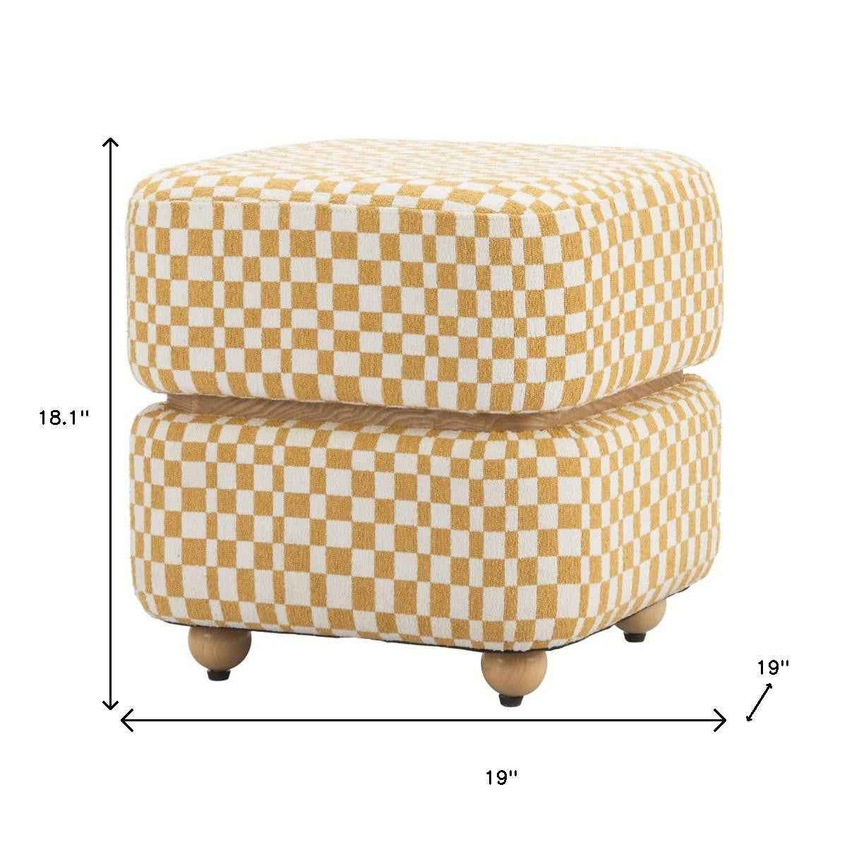 19" Natural and Yellow Fabric Ottoman