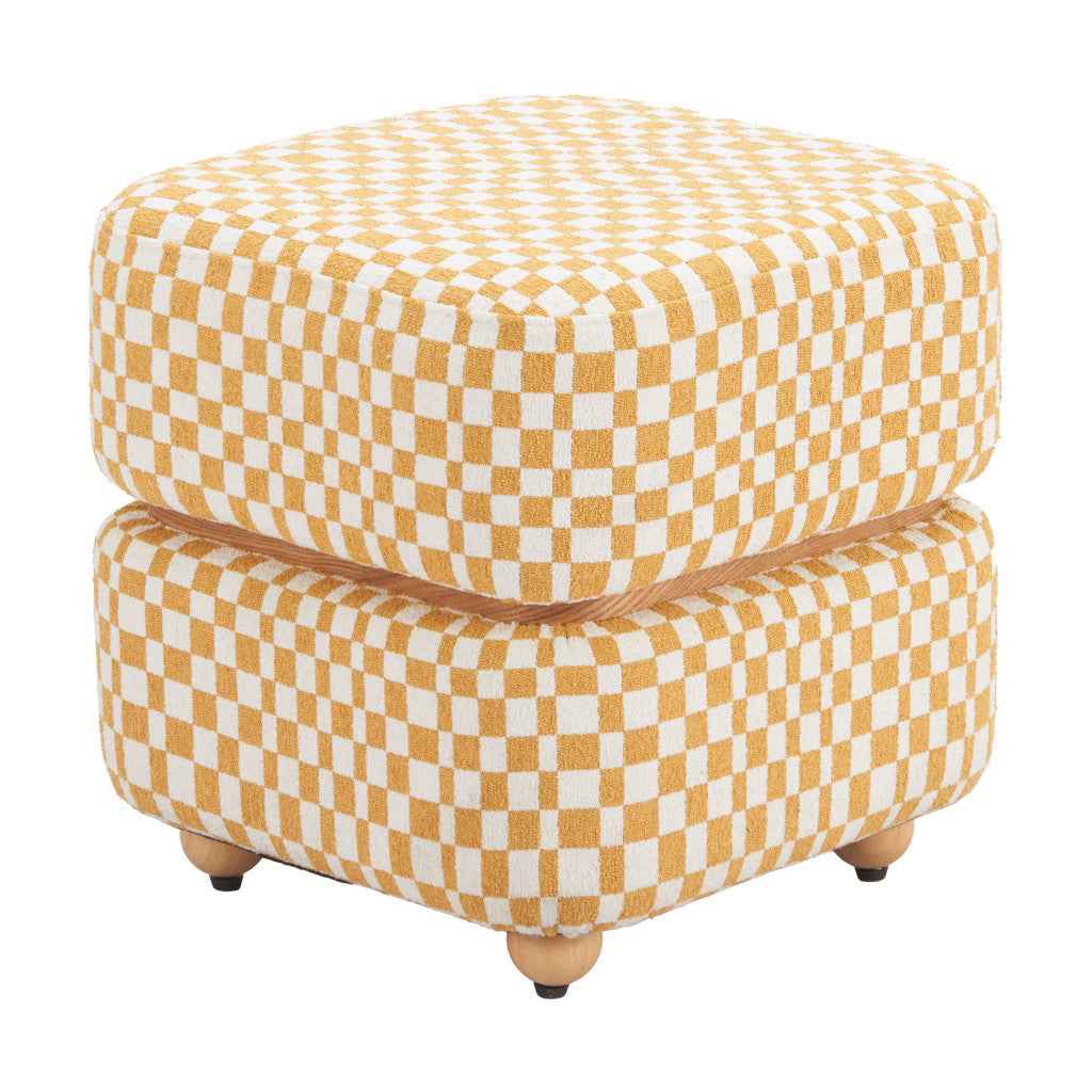 19" Natural and Yellow Fabric Ottoman