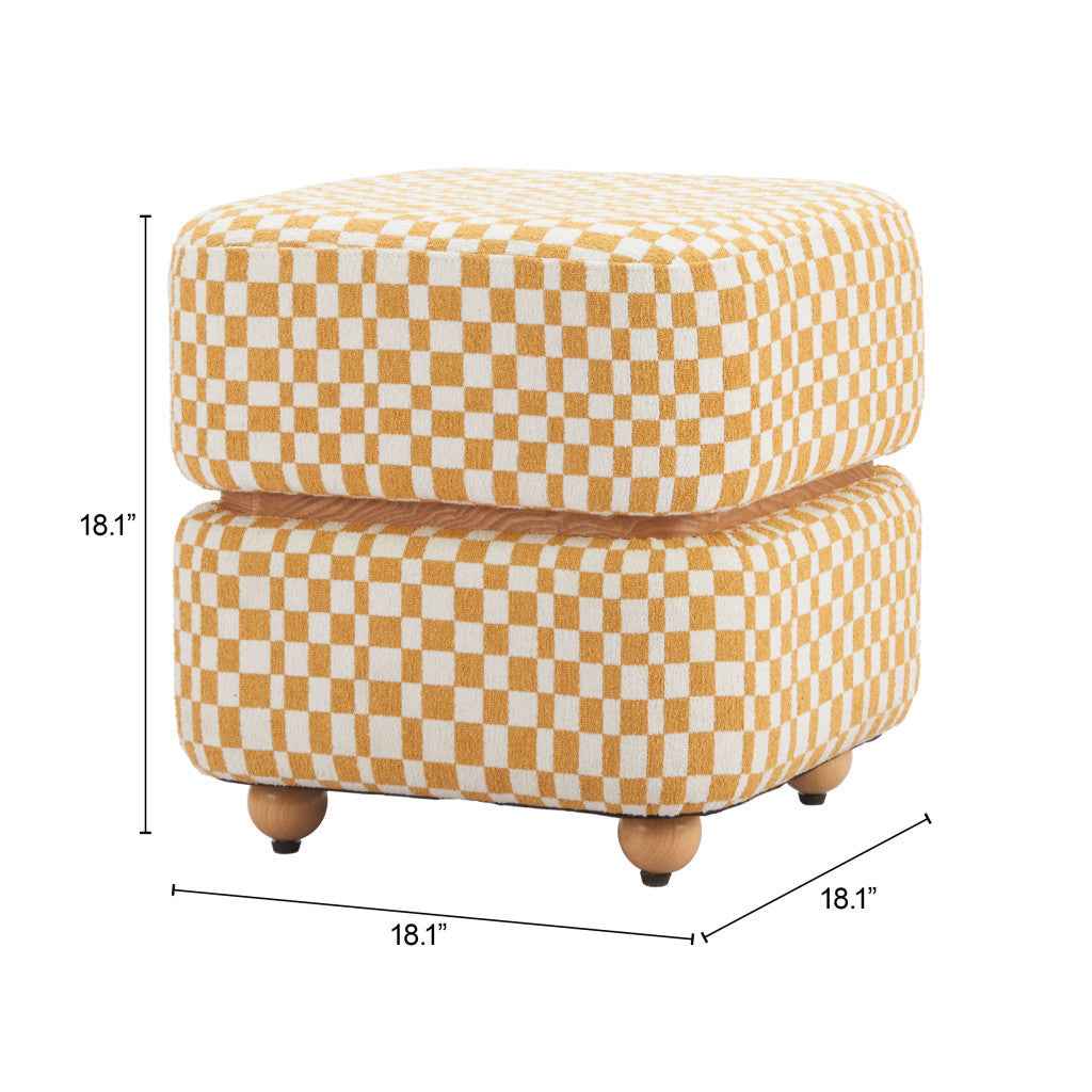 19" Natural and Yellow Fabric Ottoman