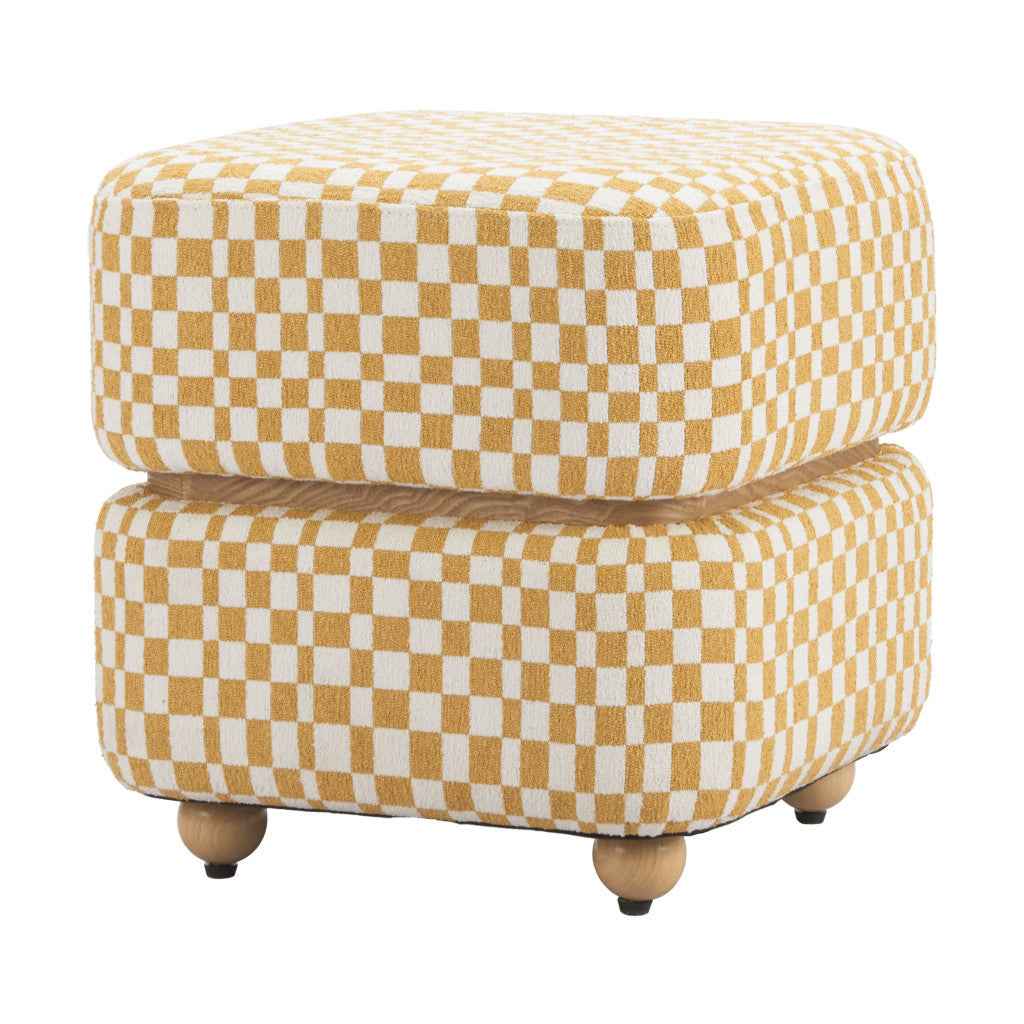 19" Natural and Yellow Fabric Ottoman