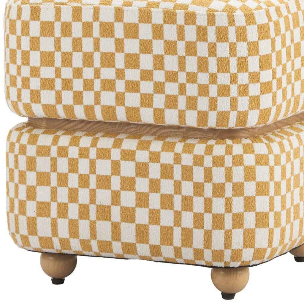 19" Natural and Yellow Fabric Ottoman