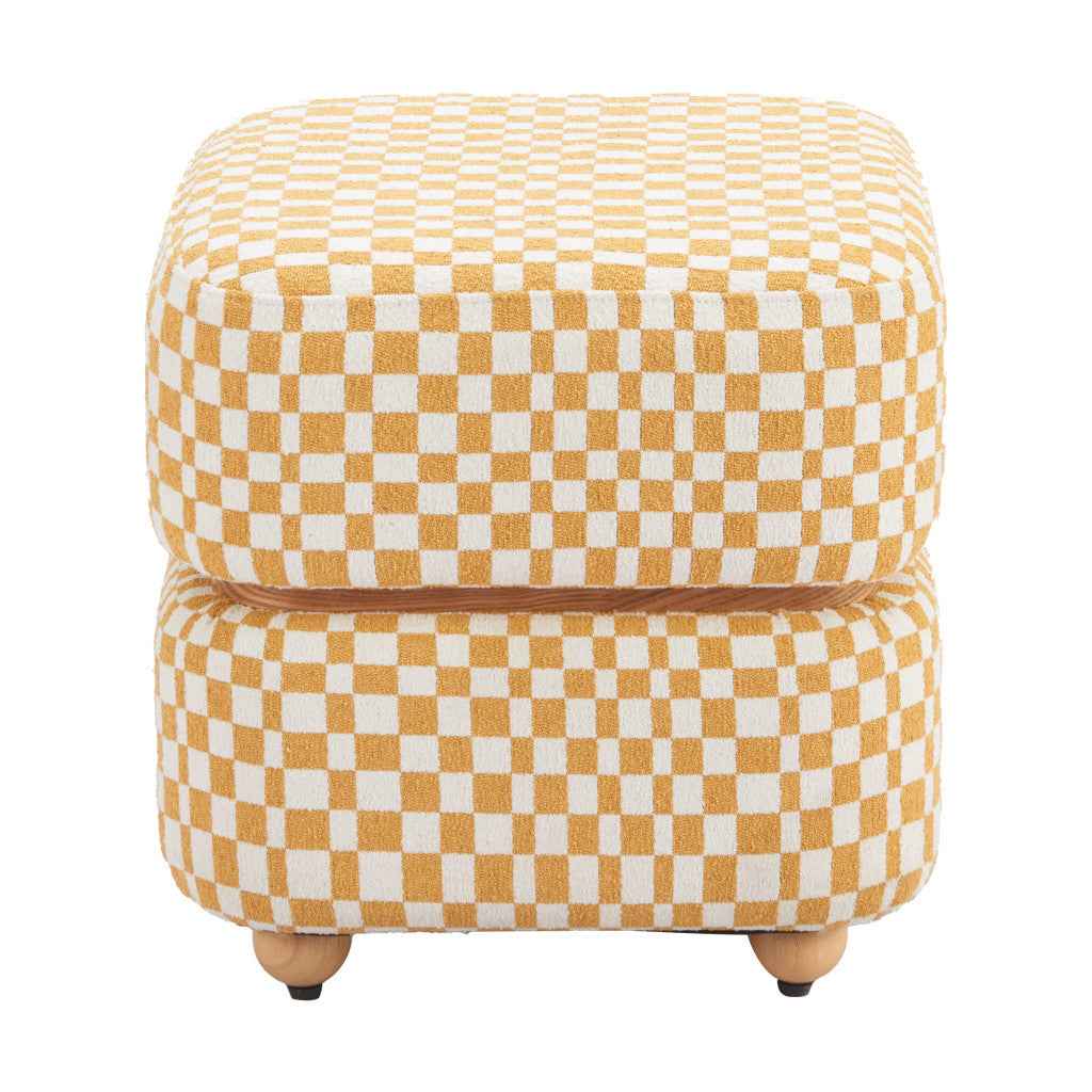19" Natural and Yellow Fabric Ottoman