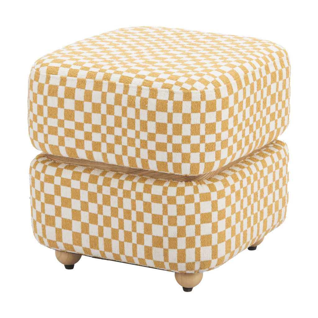 19" Natural and Yellow Fabric Ottoman