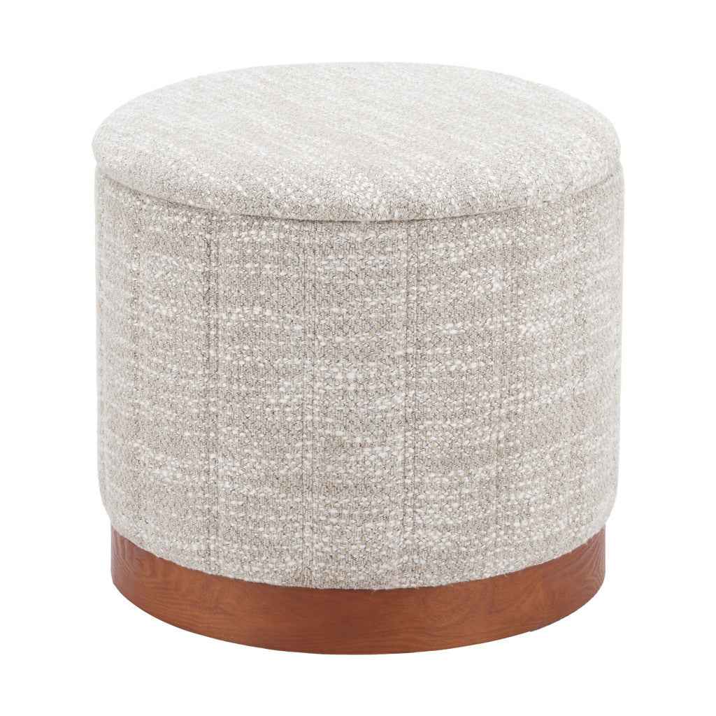 21" Gray and Brown Fabric Round Ottoman With Storage