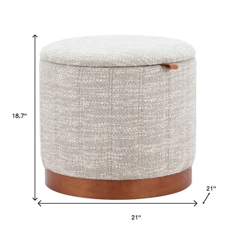 21" Gray and Brown Fabric Round Ottoman With Storage